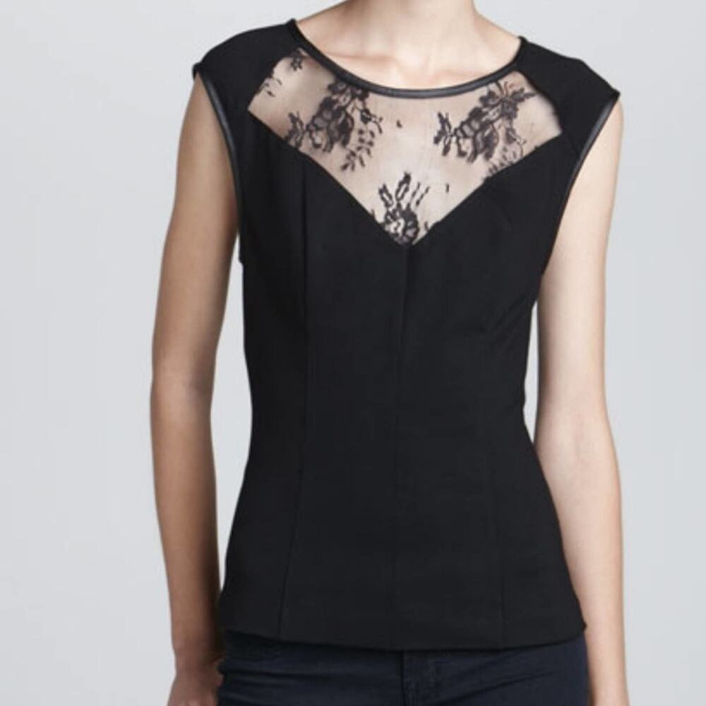 Robbie & Nikki Black Seamed Lace-Inset Top